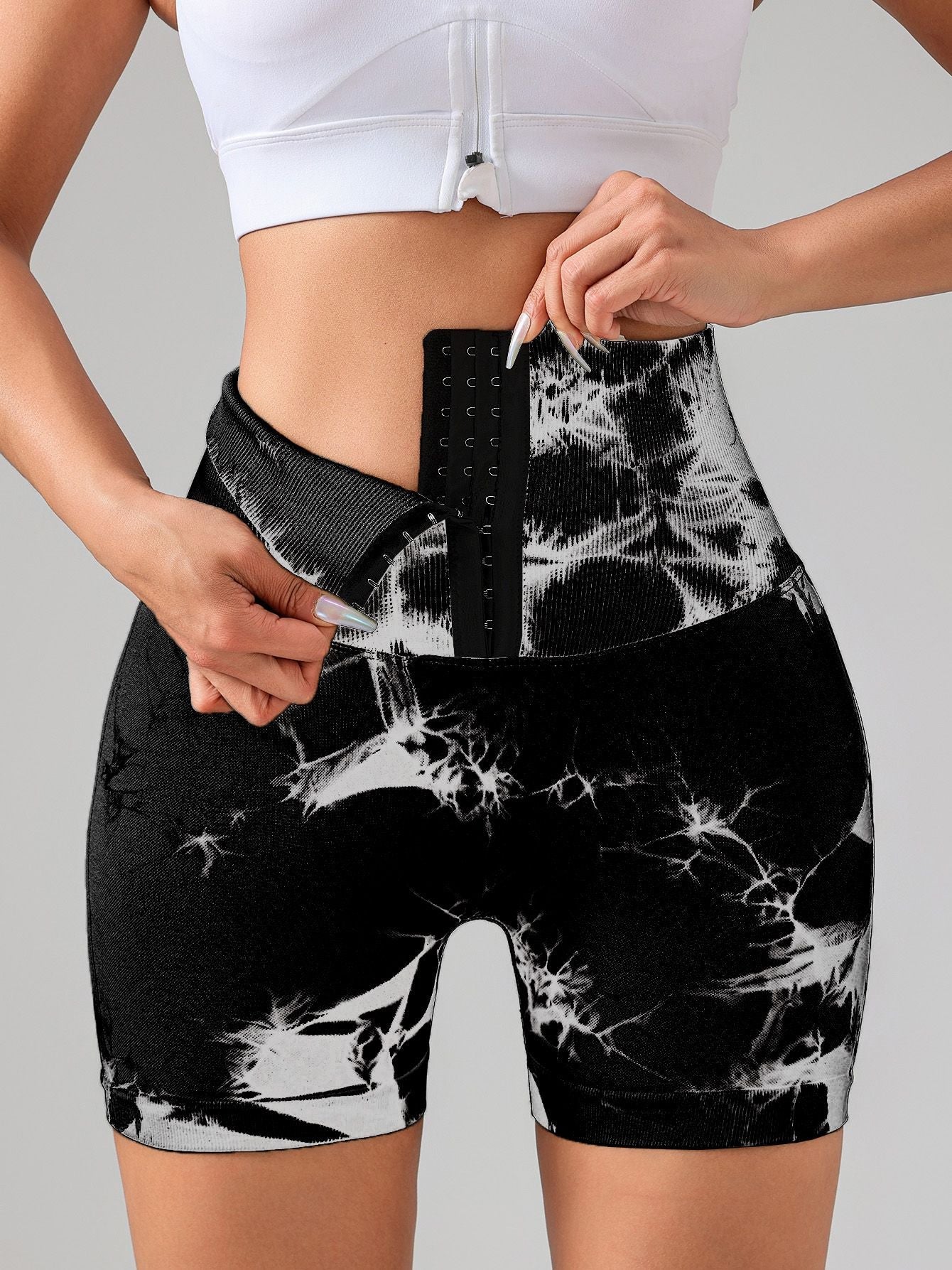 Tie Dye Button Everyday Wear Spring Summer Sports Shorts, High Waist Butt Lift Tie Dye Shorts, Women's Summer Yoga Wear Fitness Shorts Running Sports Fitness Yoga Shorts - 7DAY'S