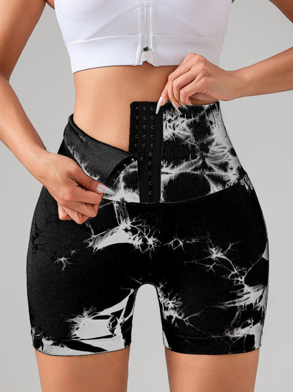 Tie Dye Button Everyday Wear Spring Summer Sports Shorts, High Waist Butt Lift Tie Dye Shorts, Women's Summer Yoga Wear Fitness Shorts Running Sports Fitness Yoga Shorts - 7DAY'S