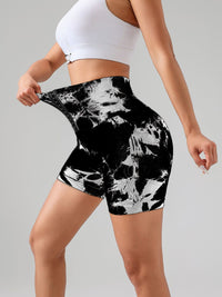 Tie Dye Button Everyday Wear Spring Summer Sports Shorts, High Waist Butt Lift Tie Dye Shorts, Women's Summer Yoga Wear Fitness Shorts Running Sports Fitness Yoga Shorts - 7DAY'S