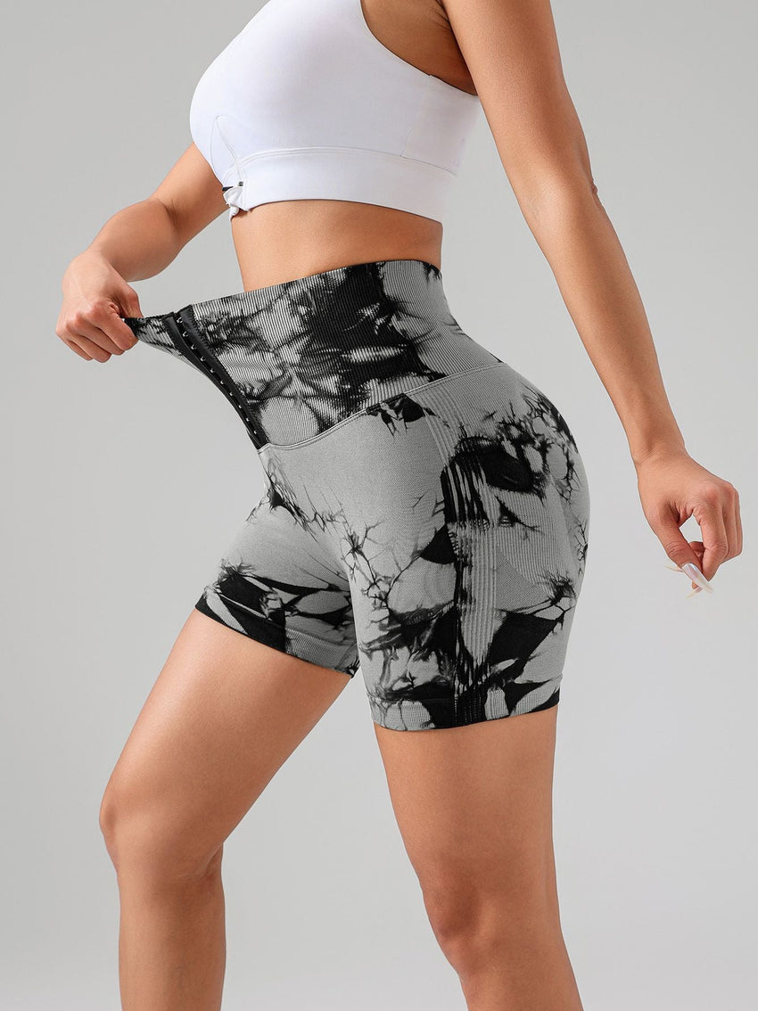 Tie Dye Button Everyday Wear Spring Summer Sports Shorts, High Waist Butt Lift Tie Dye Shorts, Women's Summer Yoga Wear Fitness Shorts Running Sports Fitness Yoga Shorts - 7DAY'S
