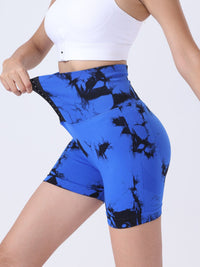 Tie Dye Button Everyday Wear Spring Summer Sports Shorts, High Waist Butt Lift Tie Dye Shorts, Women's Summer Yoga Wear Fitness Shorts Running Sports Fitness Yoga Shorts - 7DAY'S
