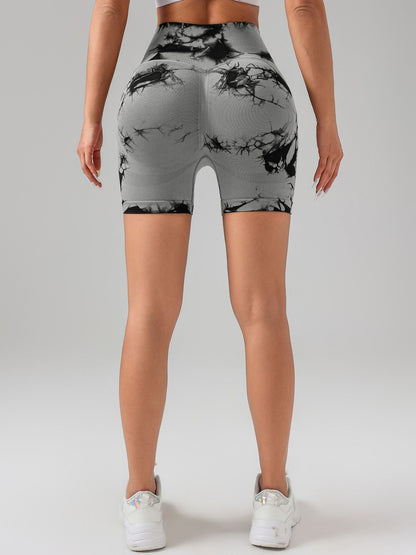 Tie Dye Button Everyday Wear Spring Summer Sports Shorts, High Waist Butt Lift Tie Dye Shorts, Women's Summer Yoga Wear Fitness Shorts Running Sports Fitness Yoga Shorts - 7DAY'S