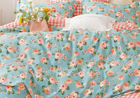 Tiffany Blue/Orange Rose 100% Cotton Reversible Comforter Set - 7DAY'S