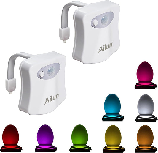 Toilet Night Light 2Pack by Ailun Motion Sensor Activated LED Light 8 Colors Changing Toilet Bowl Illuminate Nightlight for Bathroom Battery Not Included Perfect with Water Faucet Light - 7DAY'S