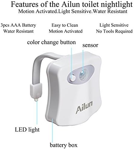 Toilet Night Light 2Pack by Ailun Motion Sensor Activated LED Light 8 Colors Changing Toilet Bowl Illuminate Nightlight for Bathroom Battery Not Included Perfect with Water Faucet Light - 7DAY'S