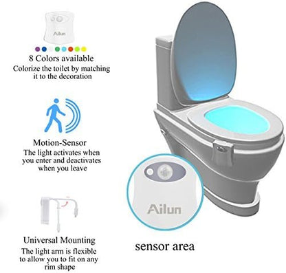 Toilet Night Light 2Pack by Ailun Motion Sensor Activated LED Light 8 Colors Changing Toilet Bowl Illuminate Nightlight for Bathroom Battery Not Included Perfect with Water Faucet Light - 7DAY'S