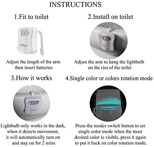 Toilet Night Light 2Pack by Ailun Motion Sensor Activated LED Light 8 Colors Changing Toilet Bowl Illuminate Nightlight for Bathroom Battery Not Included Perfect with Water Faucet Light - 7DAY'S