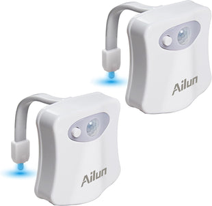 Toilet Night Light 2Pack by Ailun Motion Sensor Activated LED Light 8 Colors Changing Toilet Bowl Illuminate Nightlight for Bathroom Battery Not Included Perfect with Water Faucet Light - 7DAY'S