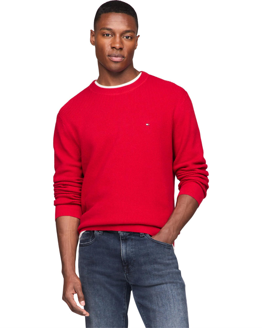 Tommy Hilfiger Men's Waffle Knit Crewneck Sweater Lightweight Pullover, Also Available in Big & Tall - 7DAY'S
