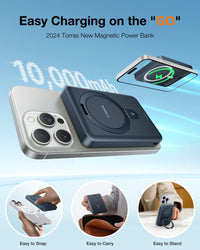 TORRAS 0.45" Slim Magnetic Portable Charger Power Bank for iPhone 5000 mAh 22.5W PD Fast Charging Wireless Battery Pack O Stand Compatible with Magsafe, i Phone 16 Pro Max, Pro,15,14,13,12, Black - 7DAY'S
