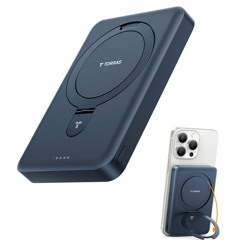 TORRAS 0.45" Slim Magnetic Portable Charger Power Bank for iPhone 5000 mAh 22.5W PD Fast Charging Wireless Battery Pack O Stand Compatible with Magsafe, i Phone 16 Pro Max, Pro,15,14,13,12, Black