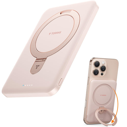 TORRAS 0.45" Slim Magnetic Portable Charger Power Bank for iPhone 5000 mAh 22.5W PD Fast Charging Wireless Battery Pack O Stand Compatible with Magsafe, i Phone 16 Pro Max, Pro,15,14,13,12, Black - 7DAY'S