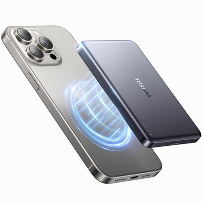 TORRAS MiniMag Power Bank,Ultra - Slim 10,000mAh Magnetic Wireless Portable Charger, 22.5W Fast Charging Battery Pack with USB - C Cable Designed for iPhone 16 Pro Max/16 Pro/16/15/14/13/12, Glacier Gray - 7DAY'S