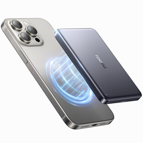 TORRAS MiniMag Power Bank,Ultra - Slim 10,000mAh Magnetic Wireless Portable Charger, 22.5W Fast Charging Battery Pack with USB - C Cable Designed for iPhone 16 Pro Max/16 Pro/16/15/14/13/12, Glacier Gray - 7DAY'S