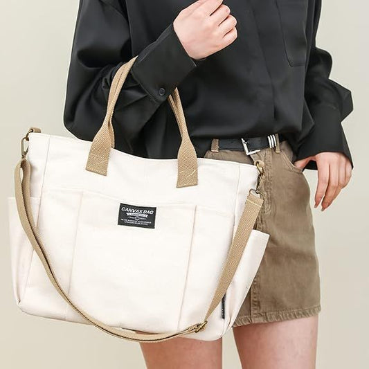 Tote Bag with Zipper Tote Bag for Women Canvas Crossbody Bag Shoulder Bag Satchel Hobo Bag Messenger Bag - 7DAY'S