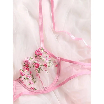 Transparent Underwear Sexy Lingerie Woman Lace Fairy Embroidery Brief Sets Delicate Bra Kit Push Up Breves Sets Thin Erotic Bras - 7DAY'S