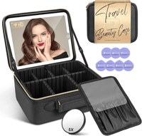 Travel Makeup Bag With LED Mirror,Train Case with Light up Mirror, Portable Makeup Artist Organizer Bag with Adjustable Dividers, Makeup Brush Holder Storage(Black, Large) - 7DAY'S