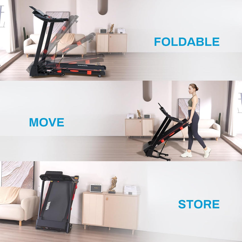 Treadmill with Auto Incline, 18" Incline Treadmill for Home, Compact, Foldable, 350lb Capacity, Shock Absorption, 15% Incline Automatic, 0.5 - 10 MPH, 3 HP, Bluetooth App Running Treadmills - 7DAY'S