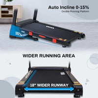 Treadmill with Auto Incline, 18" Incline Treadmill for Home, Compact, Foldable, 350lb Capacity, Shock Absorption, 15% Incline Automatic, 0.5 - 10 MPH, 3 HP, Bluetooth App Running Treadmills - 7DAY'S