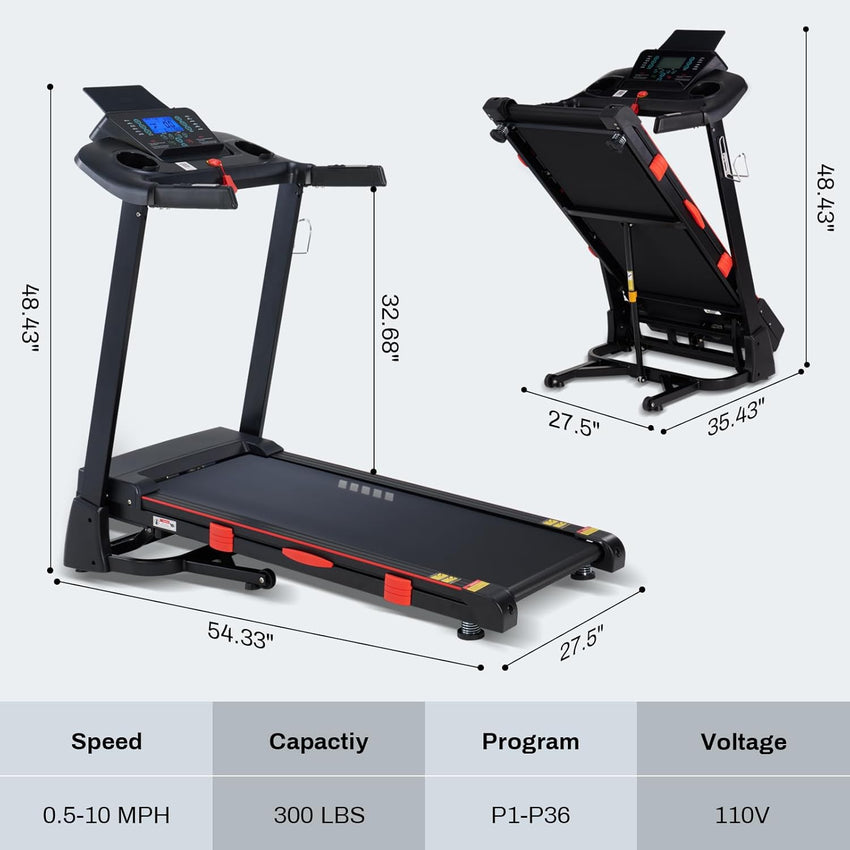 Treadmill with Auto Incline, 18" Incline Treadmill for Home, Compact, Foldable, 350lb Capacity, Shock Absorption, 15% Incline Automatic, 0.5 - 10 MPH, 3 HP, Bluetooth App Running Treadmills - 7DAY'S