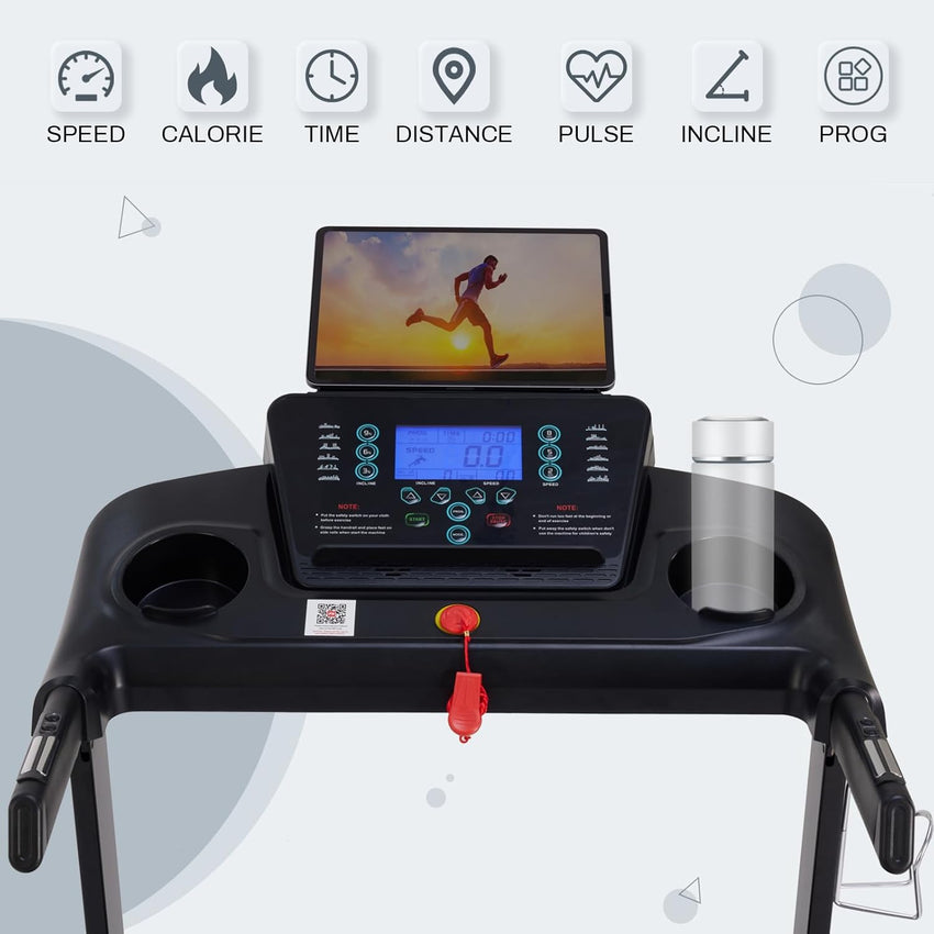Treadmill with Auto Incline, 18" Incline Treadmill for Home, Compact, Foldable, 350lb Capacity, Shock Absorption, 15% Incline Automatic, 0.5 - 10 MPH, 3 HP, Bluetooth App Running Treadmills - 7DAY'S