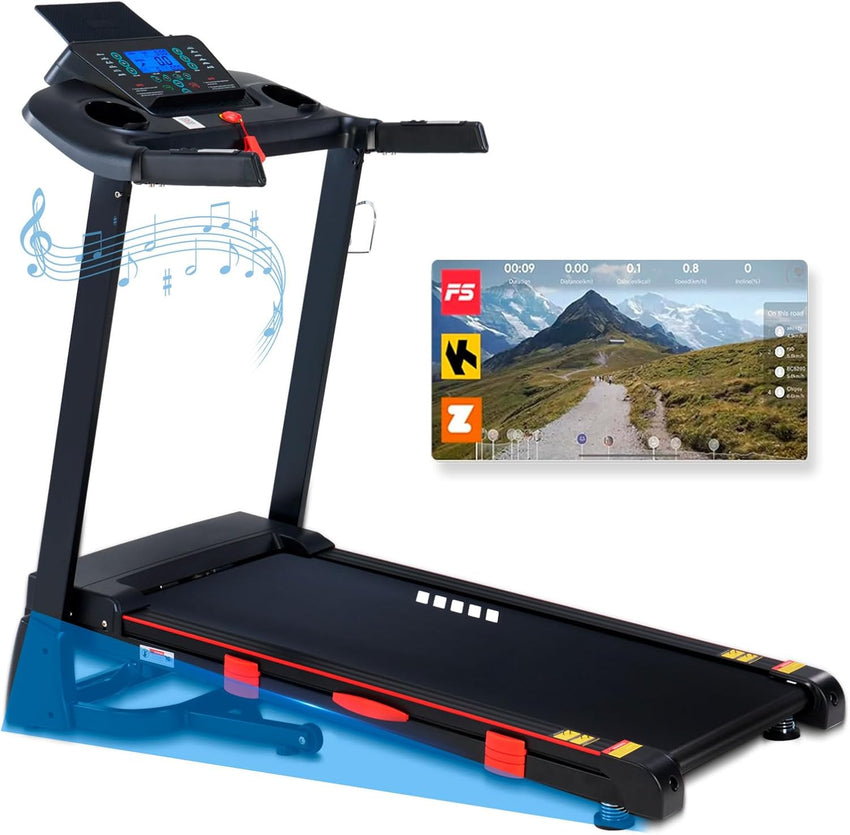 Treadmill with Auto Incline, 18" Incline Treadmill for Home, Compact, Foldable, 350lb Capacity, Shock Absorption, 15% Incline Automatic, 0.5 - 10 MPH, 3 HP, Bluetooth App Running Treadmills - 7DAY'S