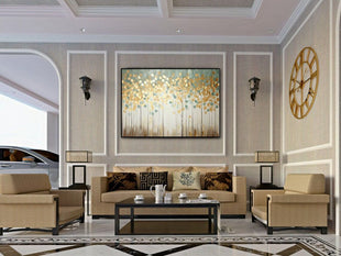 Tree with Golden Leaves 100% Handmade Gold Leaf Textured Painting Acrylic Abstract Oil Painting Wall Decor Living Room Golden Nature - 7DAY'S