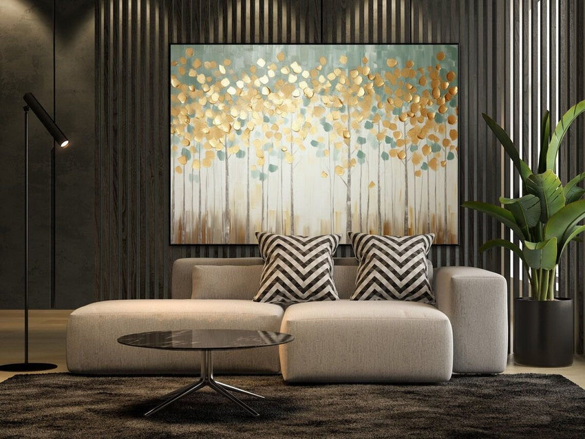 Tree with Golden Leaves 100% Handmade Gold Leaf Textured Painting Acrylic Abstract Oil Painting Wall Decor Living Room Golden Nature - 7DAY'S