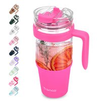 Tronco 40 oz Glass Tumbler with Straw and Lid, Reusable Glass Tumbler with Handle, Iced Coffee Cup with Bamboo Lid, Glass Water Bottles Fit in Cup Holder, Carbonfree, Lead - Free, BPA - Free - 7DAY'S