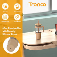 Tronco 40 oz Glass Tumbler with Straw and Lid, Reusable Glass Tumbler with Handle, Iced Coffee Cup with Bamboo Lid, Glass Water Bottles Fit in Cup Holder, Carbonfree, Lead - Free, BPA - Free - 7DAY'S
