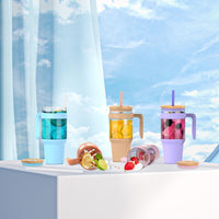 Tronco 40 oz Glass Tumbler with Straw and Lid, Reusable Glass Tumbler with Handle, Iced Coffee Cup with Bamboo Lid, Glass Water Bottles Fit in Cup Holder, Carbonfree, Lead - Free, BPA - Free - 7DAY'S