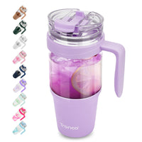 Tronco 40 oz Glass Tumbler with Straw and Lid, Reusable Glass Tumbler with Handle, Iced Coffee Cup with Bamboo Lid, Glass Water Bottles Fit in Cup Holder, Carbonfree, Lead - Free, BPA - Free - 7DAY'S