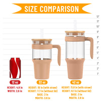 Tronco 40 oz Glass Tumbler with Straw and Lid, Reusable Glass Tumbler with Handle, Iced Coffee Cup with Bamboo Lid, Glass Water Bottles Fit in Cup Holder, Carbonfree, Lead - Free, BPA - Free - 7DAY'S