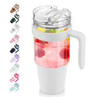 Tronco 40 oz Glass Tumbler with Straw and Lid, Reusable Glass Tumbler with Handle, Iced Coffee Cup with Bamboo Lid, Glass Water Bottles Fit in Cup Holder, Carbonfree, Lead - Free, BPA - Free - 7DAY'S