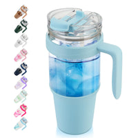 Tronco 40 oz Glass Tumbler with Straw and Lid, Reusable Glass Tumbler with Handle, Iced Coffee Cup with Bamboo Lid, Glass Water Bottles Fit in Cup Holder, Carbonfree, Lead - Free, BPA - Free - 7DAY'S