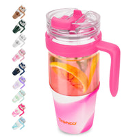 Tronco 40 oz Glass Tumbler with Straw and Lid, Reusable Glass Tumbler with Handle, Iced Coffee Cup with Bamboo Lid, Glass Water Bottles Fit in Cup Holder, Carbonfree, Lead - Free, BPA - Free - 7DAY'S