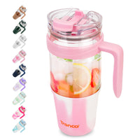 Tronco 40 oz Glass Tumbler with Straw and Lid, Reusable Glass Tumbler with Handle, Iced Coffee Cup with Bamboo Lid, Glass Water Bottles Fit in Cup Holder, Carbonfree, Lead - Free, BPA - Free - 7DAY'S