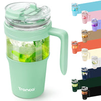 Tronco 40 oz Glass Tumbler with Straw and Lid, Reusable Glass Tumbler with Handle, Iced Coffee Cup with Bamboo Lid, Glass Water Bottles Fit in Cup Holder, Carbonfree, Lead - Free, BPA - Free - 7DAY'S