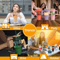 Tronco 40 oz Glass Tumbler with Straw and Lid, Reusable Glass Tumbler with Handle, Iced Coffee Cup with Bamboo Lid, Glass Water Bottles Fit in Cup Holder, Carbonfree, Lead - Free, BPA - Free - 7DAY'S