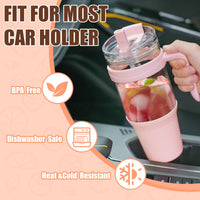 Tronco 40 oz Glass Tumbler with Straw and Lid, Reusable Glass Tumbler with Handle, Iced Coffee Cup with Bamboo Lid, Glass Water Bottles Fit in Cup Holder, Carbonfree, Lead - Free, BPA - Free - 7DAY'S