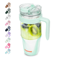 Tronco 40 oz Glass Tumbler with Straw and Lid, Reusable Glass Tumbler with Handle, Iced Coffee Cup with Bamboo Lid, Glass Water Bottles Fit in Cup Holder, Carbonfree, Lead - Free, BPA - Free - 7DAY'S