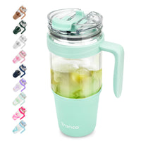 Tronco 40 oz Glass Tumbler with Straw and Lid, Reusable Glass Tumbler with Handle, Iced Coffee Cup with Bamboo Lid, Glass Water Bottles Fit in Cup Holder, Carbonfree, Lead - Free, BPA - Free - 7DAY'S