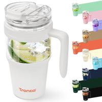 Tronco 40 oz Glass Tumbler with Straw and Lid, Reusable Glass Tumbler with Handle, Iced Coffee Cup with Bamboo Lid, Glass Water Bottles Fit in Cup Holder, Carbonfree, Lead - Free, BPA - Free - 7DAY'S