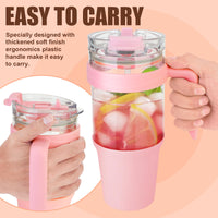 Tronco 40 oz Glass Tumbler with Straw and Lid, Reusable Glass Tumbler with Handle, Iced Coffee Cup with Bamboo Lid, Glass Water Bottles Fit in Cup Holder, Carbonfree, Lead - Free, BPA - Free - 7DAY'S