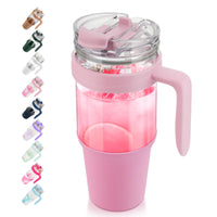 Tronco 40 oz Glass Tumbler with Straw and Lid, Reusable Glass Tumbler with Handle, Iced Coffee Cup with Bamboo Lid, Glass Water Bottles Fit in Cup Holder, Carbonfree, Lead - Free, BPA - Free - 7DAY'S