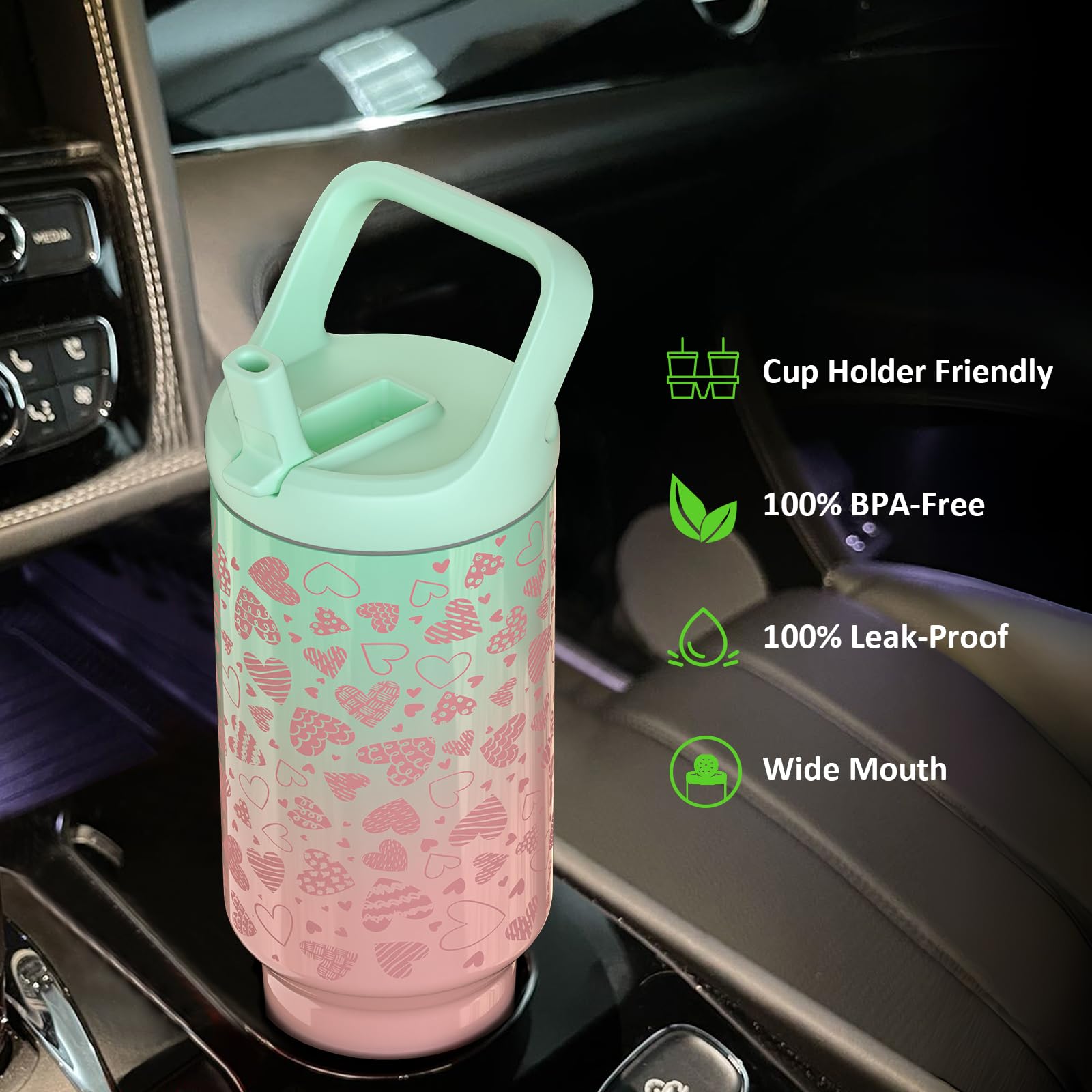 Tronco 40 oz Tumbler with Handle and Straw, Leak - Proof Insulated Tumbler with Flip Straw and Top Handle, Reusable Insulated Cup Water Bottle for Home, Outdoors, Fits in Cup Holder, Cold for 30 Hours - 7DAY'S