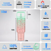 Tronco 40 oz Tumbler with Handle and Straw, Leak - Proof Insulated Tumbler with Flip Straw and Top Handle, Reusable Insulated Cup Water Bottle for Home, Outdoors, Fits in Cup Holder, Cold for 30 Hours - 7DAY'S