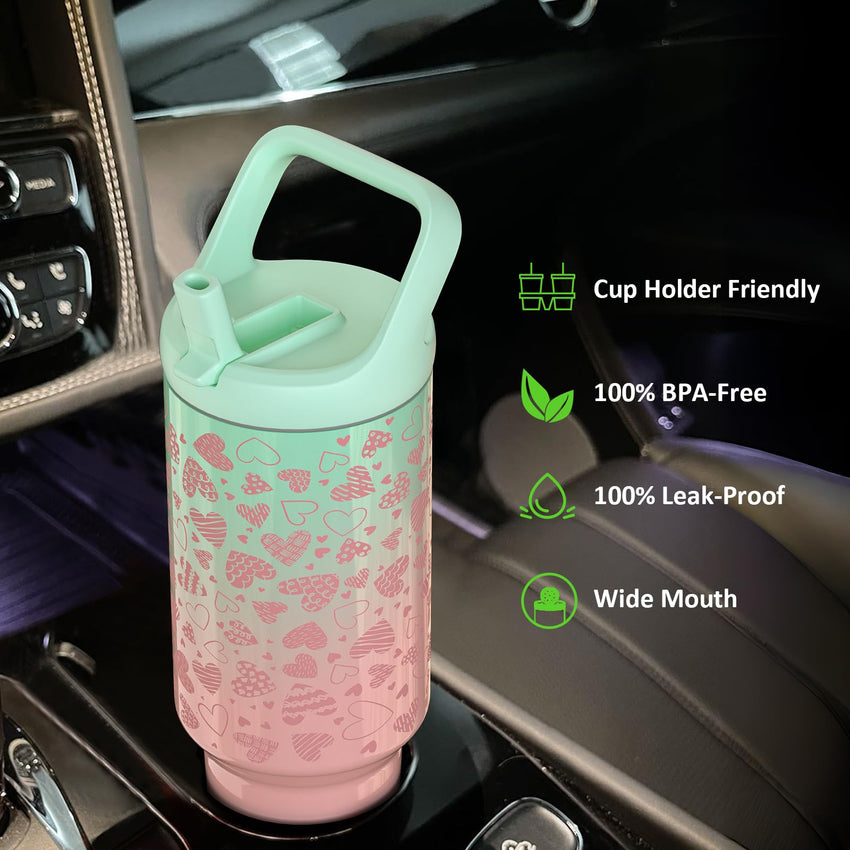 Tronco 40 oz Tumbler with Handle and Straw, Leak - Proof Insulated Tumbler with Flip Straw and Top Handle, Reusable Insulated Cup Water Bottle for Home, Outdoors, Fits in Cup Holder, Cold for 30 Hours - 7DAY'S