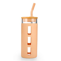 Tronco Glass Tumbler with Bamboo Lid and Straw,20OZ Reusable Iced Coffee Cup,Smoothie Cups,Glass Travel Water Bottle,See Through Silicone Sleeve With Measurement,Dishwasfer Safe,Spill Proof - 7DAY'S