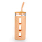 Tronco Glass Tumbler with Bamboo Lid and Straw,20OZ Reusable Iced Coffee Cup,Smoothie Cups,Glass Travel Water Bottle,See Through Silicone Sleeve With Measurement,Dishwasfer Safe,Spill Proof - 7DAY'S